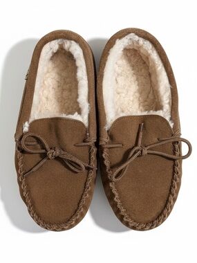 Bearpaw Shearling Moccasin Slippers Brown Suede Cozy Slip On Size 13